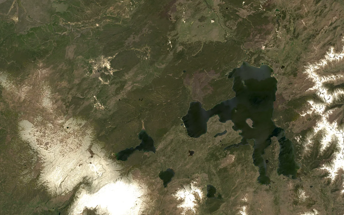 Satellite view of the geothermal landscape around Yellowstone National Park